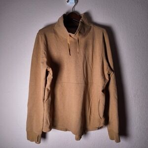 LL Bean Womens 1X Plus Tan Funnel Neck Pullover Sweatshirt Thumbholes Casual